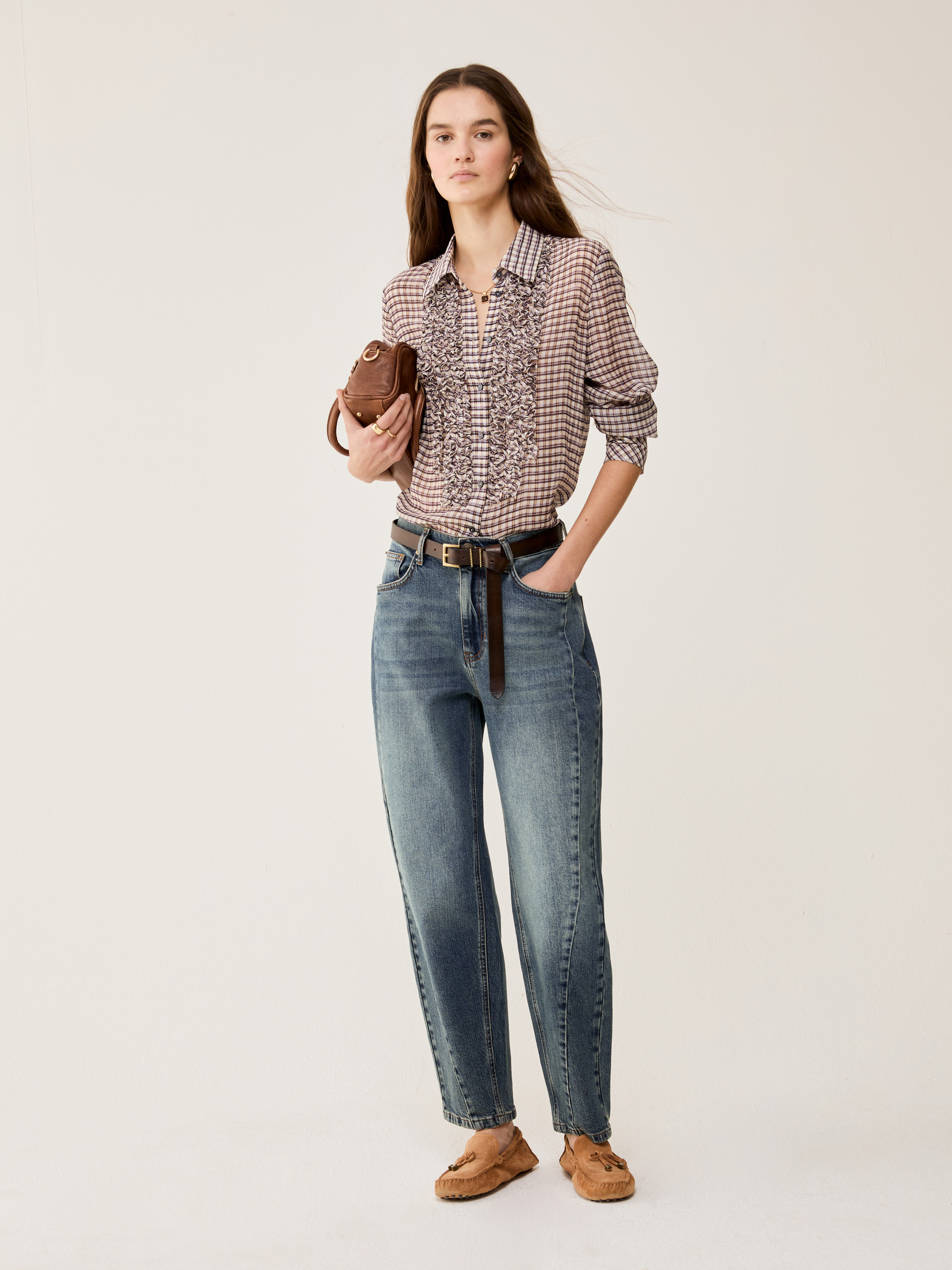 Stone-washed barrel-leg jeans - BLUE JEANS - pennyblack