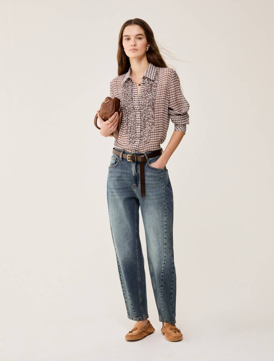 Stone-washed barrel-leg jeans - BLUE JEANS - Pennyblack