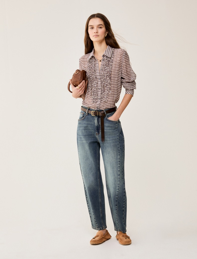 Stone-washed barrel-leg jeans - BLUE JEANS - pennyblack