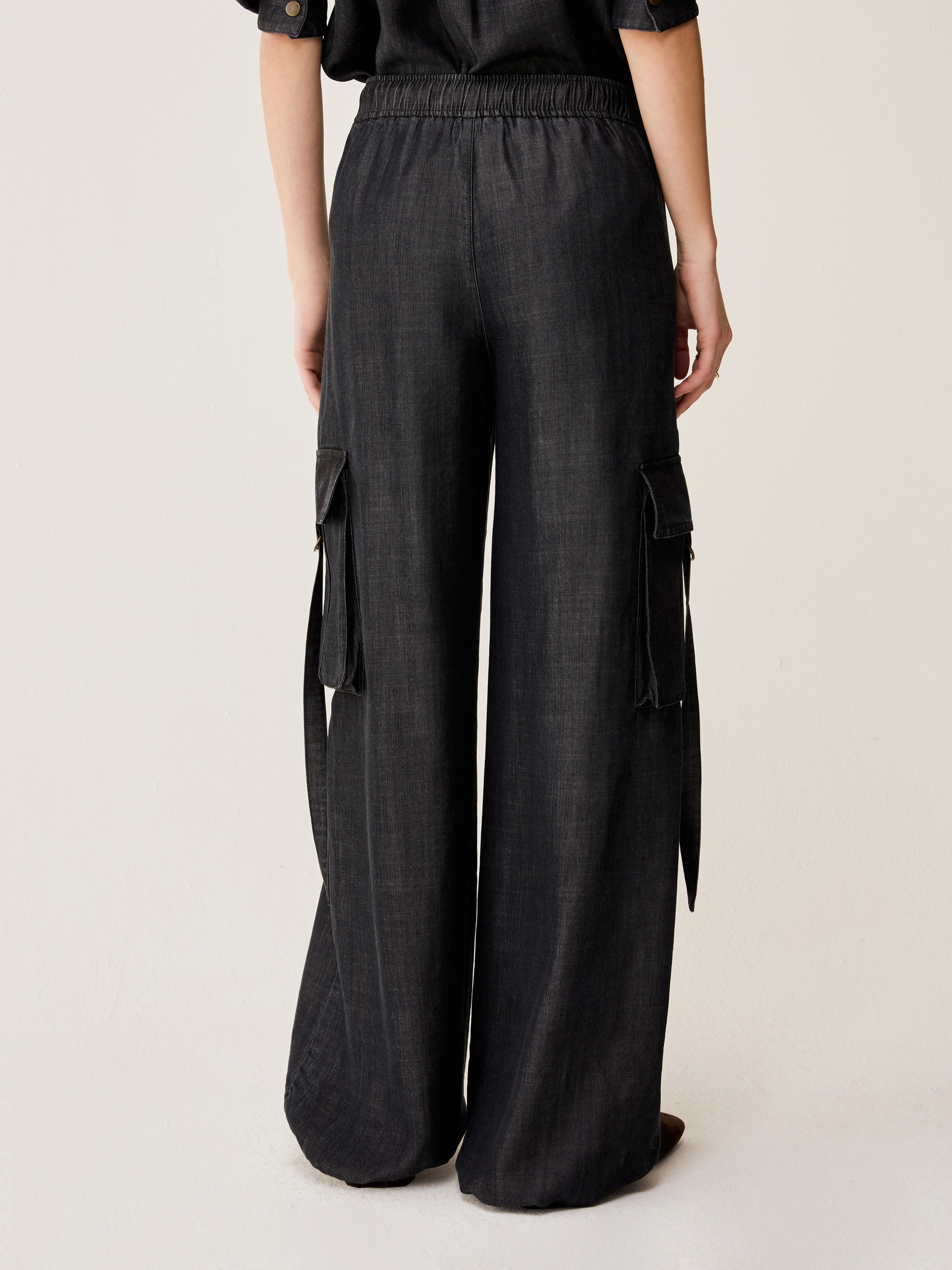 Fluid denim cargo jeans - BLACK - pennyblack