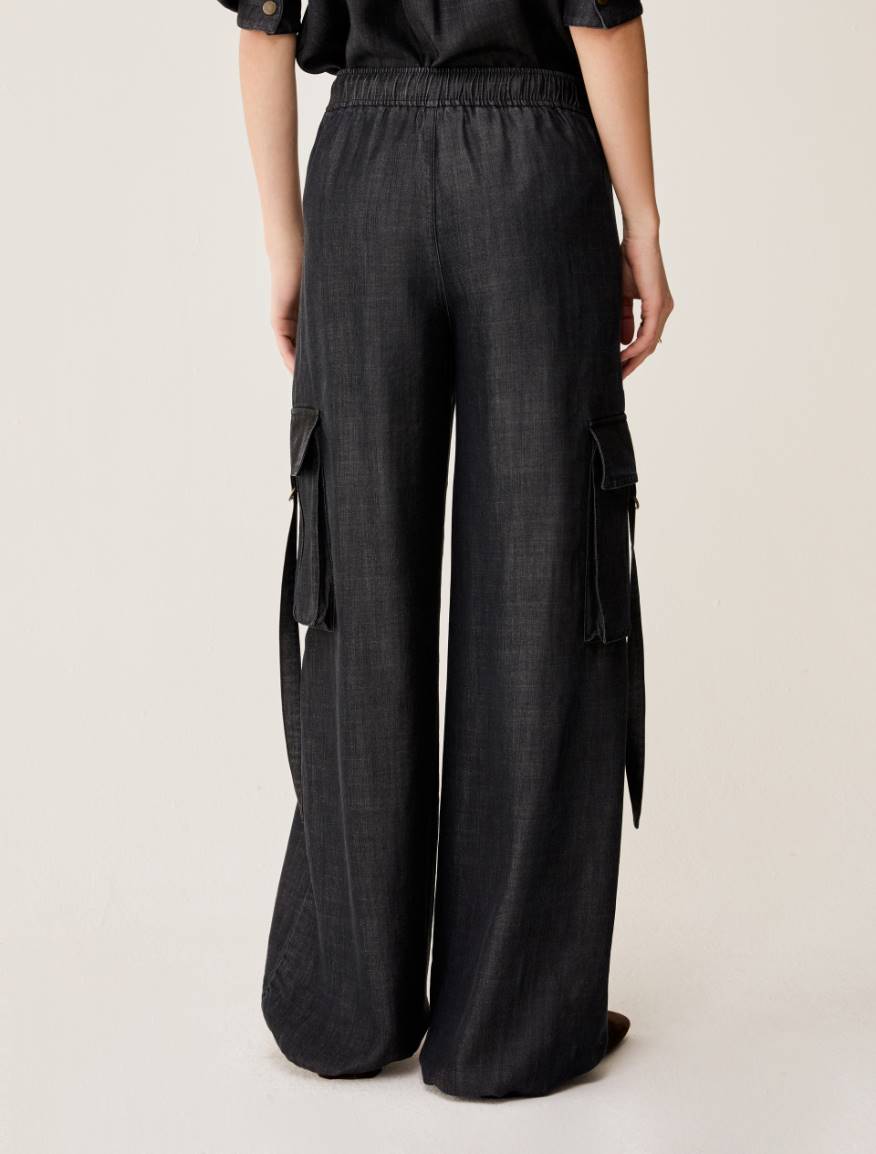 Fluid denim cargo jeans - BLACK - Pennyblack - 3