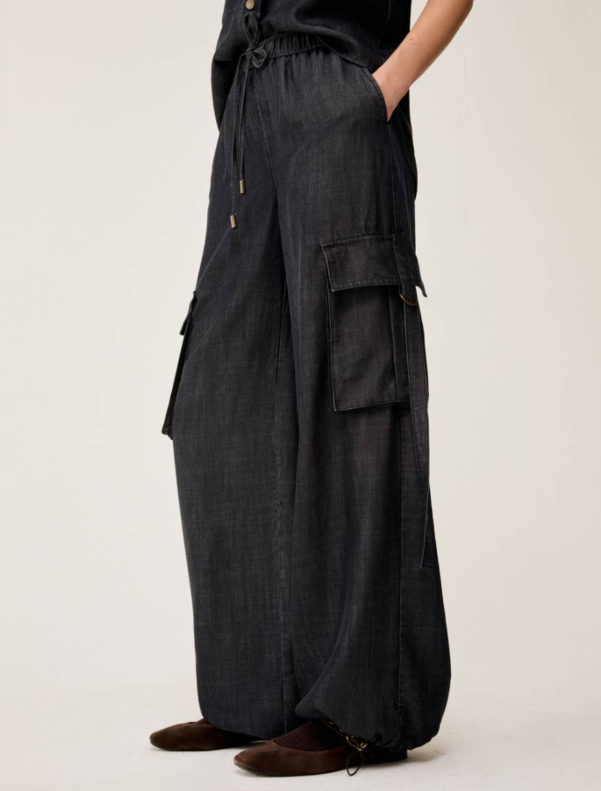 Fluid denim cargo jeans - BLACK - Pennyblack - 4
