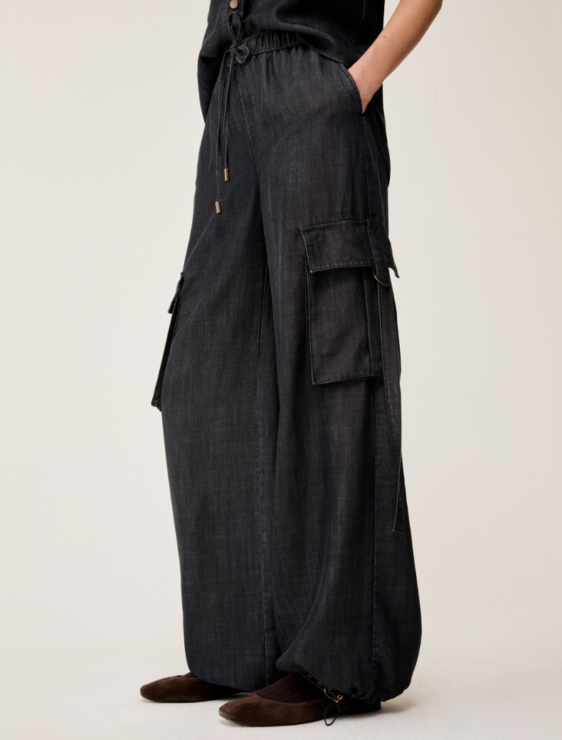 Fluid denim cargo jeans - BLACK - pennyblack