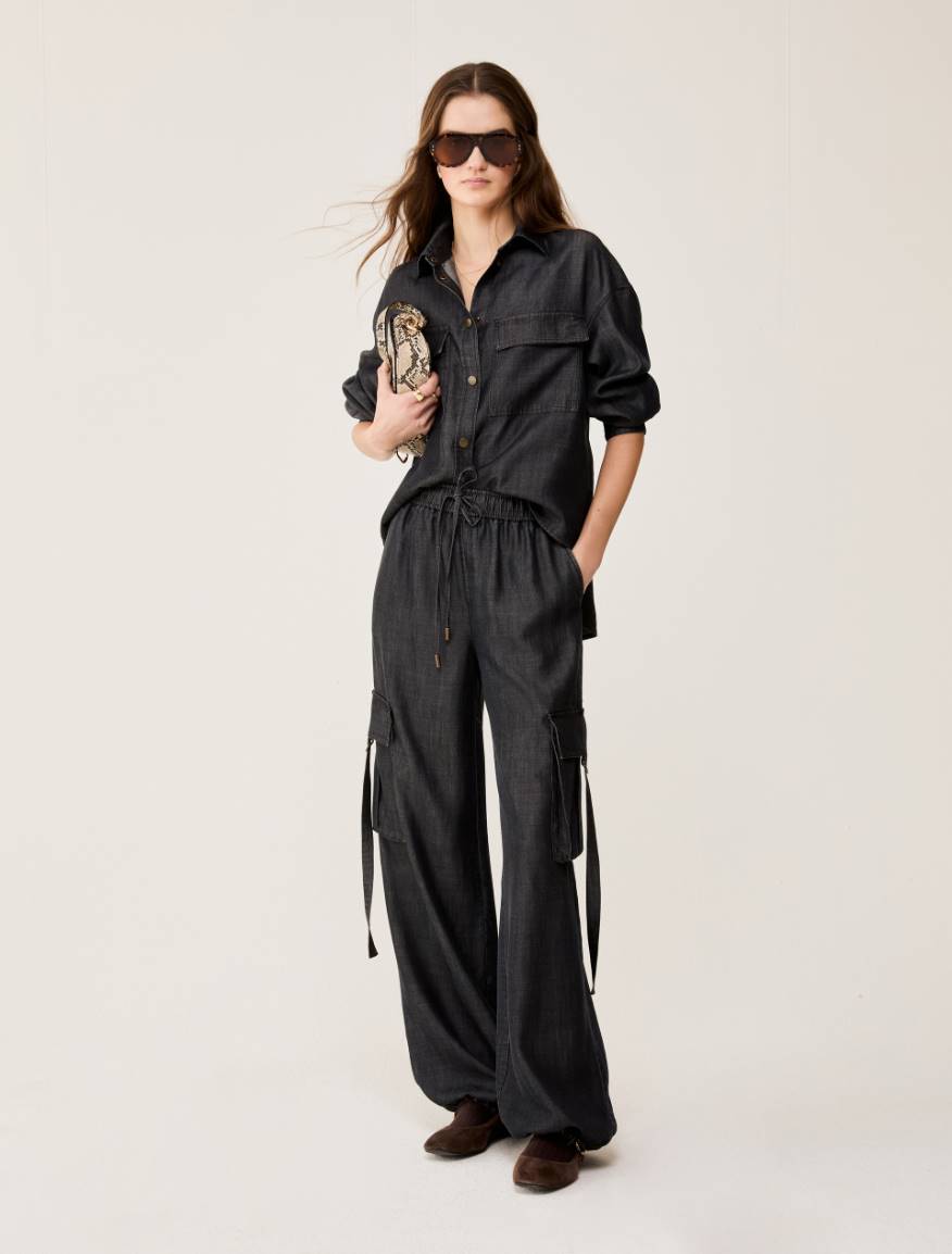 Fluid denim cargo jeans - BLACK - Pennyblack - 5