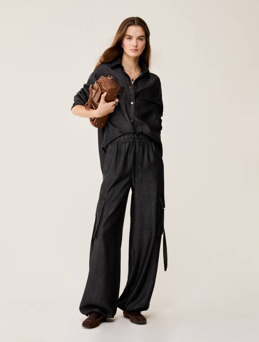 Fluid denim cargo jeans - BLACK - Pennyblack