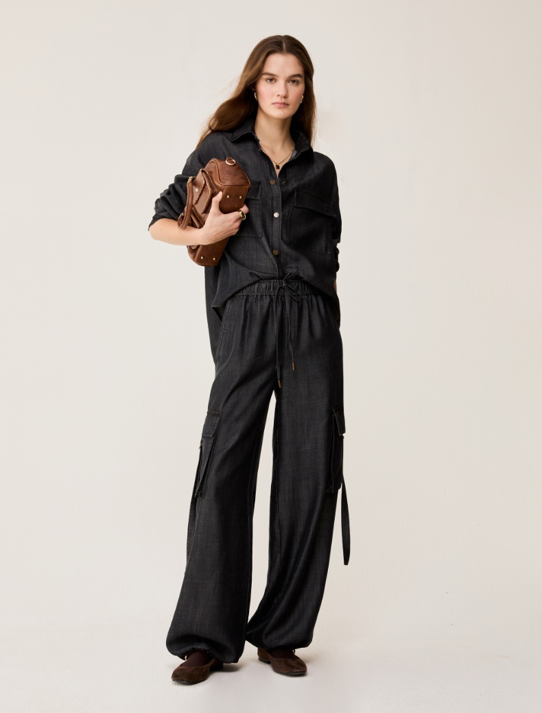 Fluid denim cargo jeans - BLACK - pennyblack