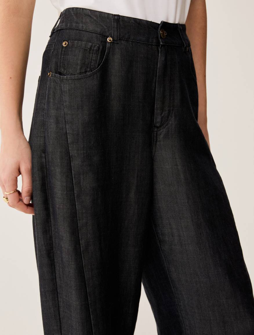Fluid denim barrel-leg jeans - BLACK - Pennyblack - 4