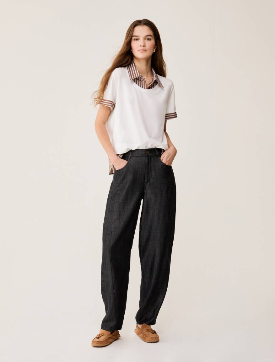 Fluid denim barrel-leg jeans - BLACK - Pennyblack