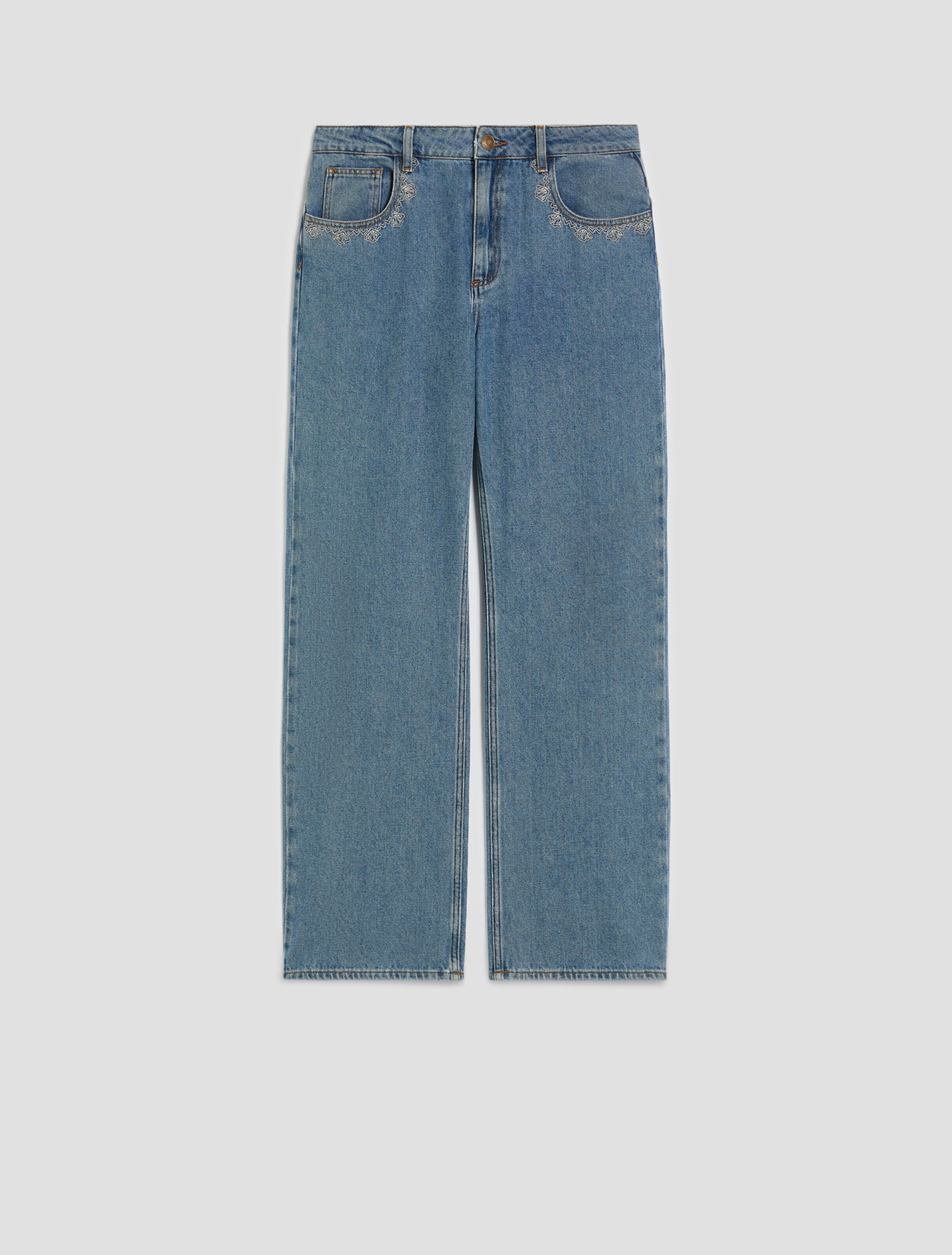 Straight-leg jeans with embroidery - BLUE JEANS - pennyblack