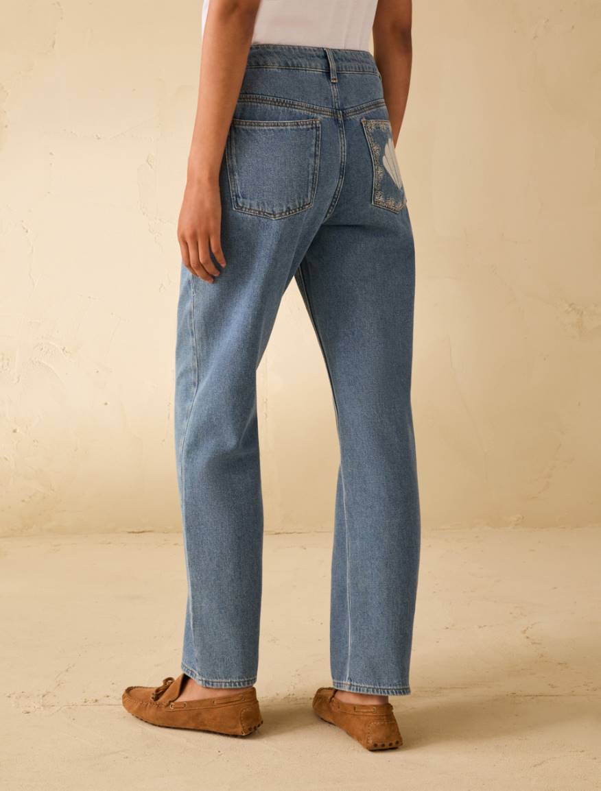 Straight-leg jeans with embroidery - BLUE JEANS - Pennyblack - 3