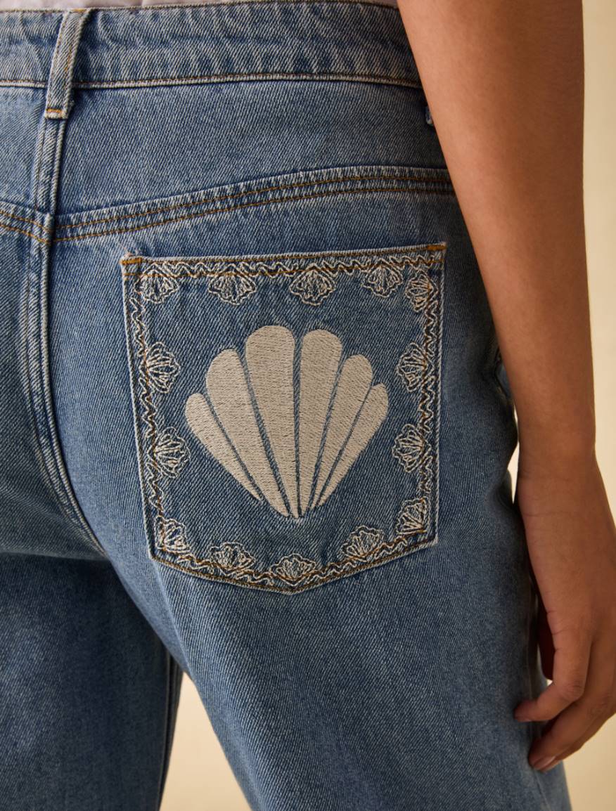 Straight-leg jeans with embroidery - BLUE JEANS - Pennyblack - 4