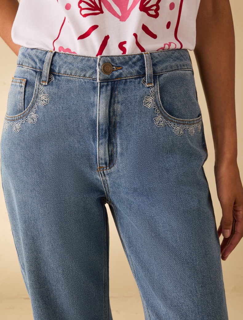 Straight-leg jeans with embroidery - BLUE JEANS - pennyblack