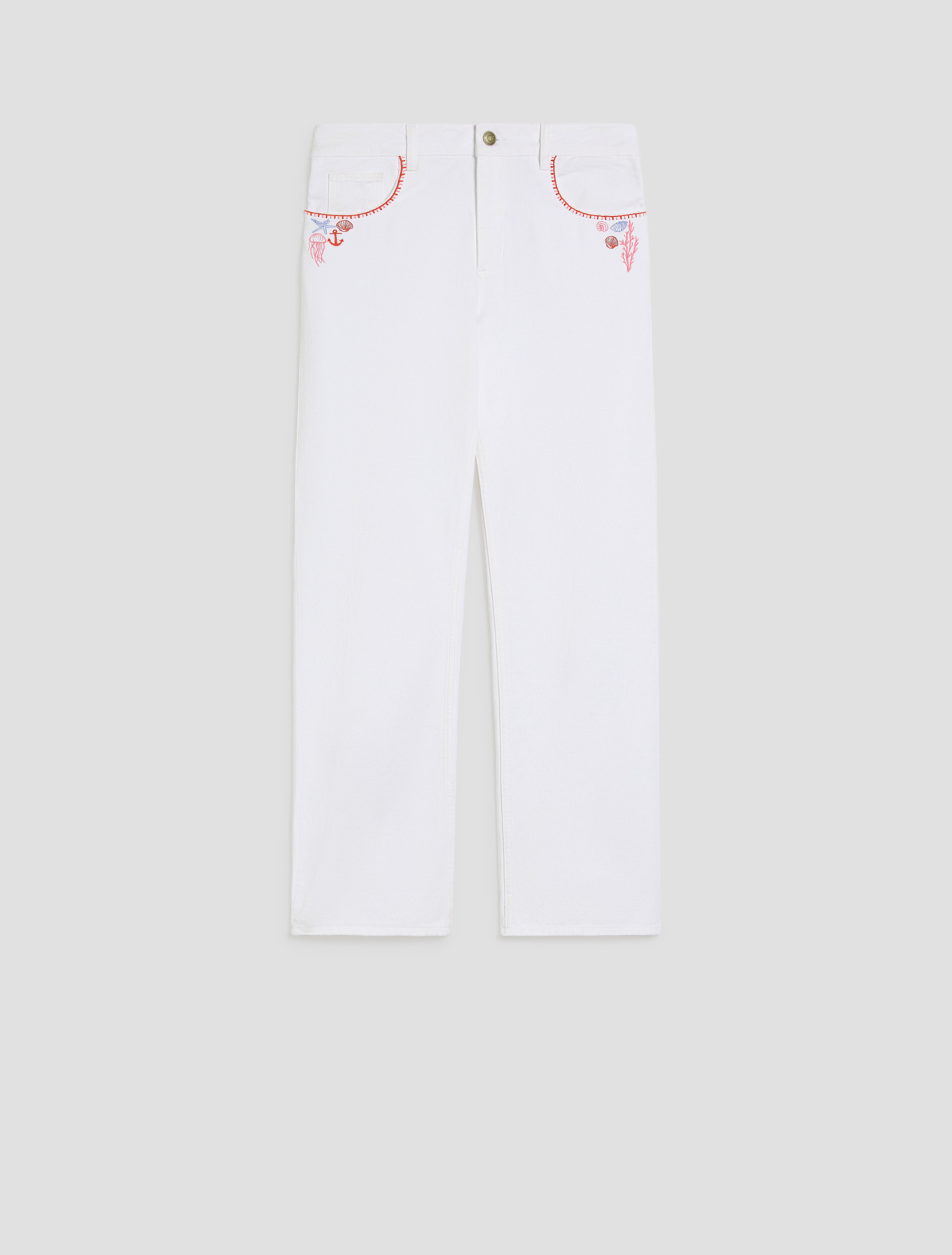 Straight-leg jeans with embroidery - WHITE - pennyblack