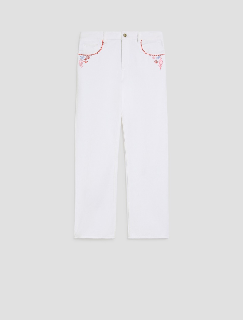 Straight-leg jeans with embroidery - WHITE - pennyblack