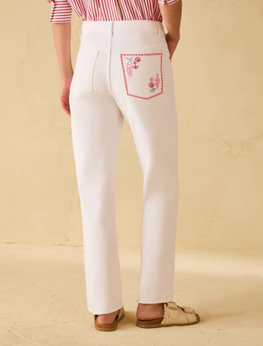 Straight-leg jeans with embroidery - WHITE - Pennyblack - 3