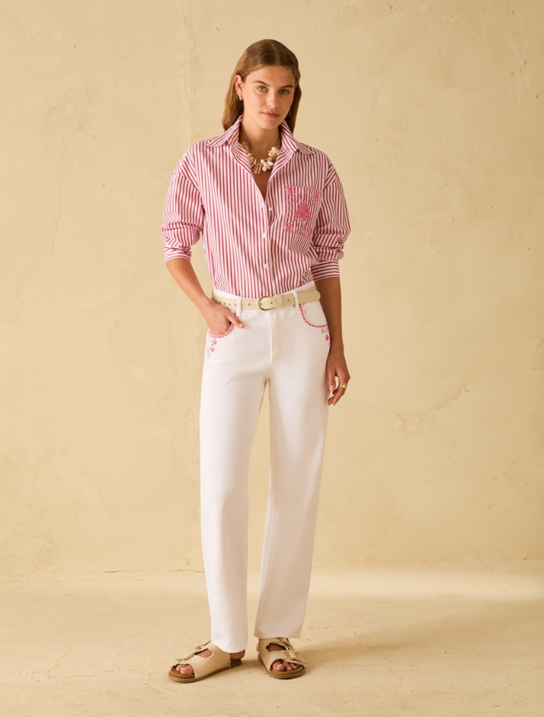 Straight-leg jeans with embroidery - WHITE - pennyblack