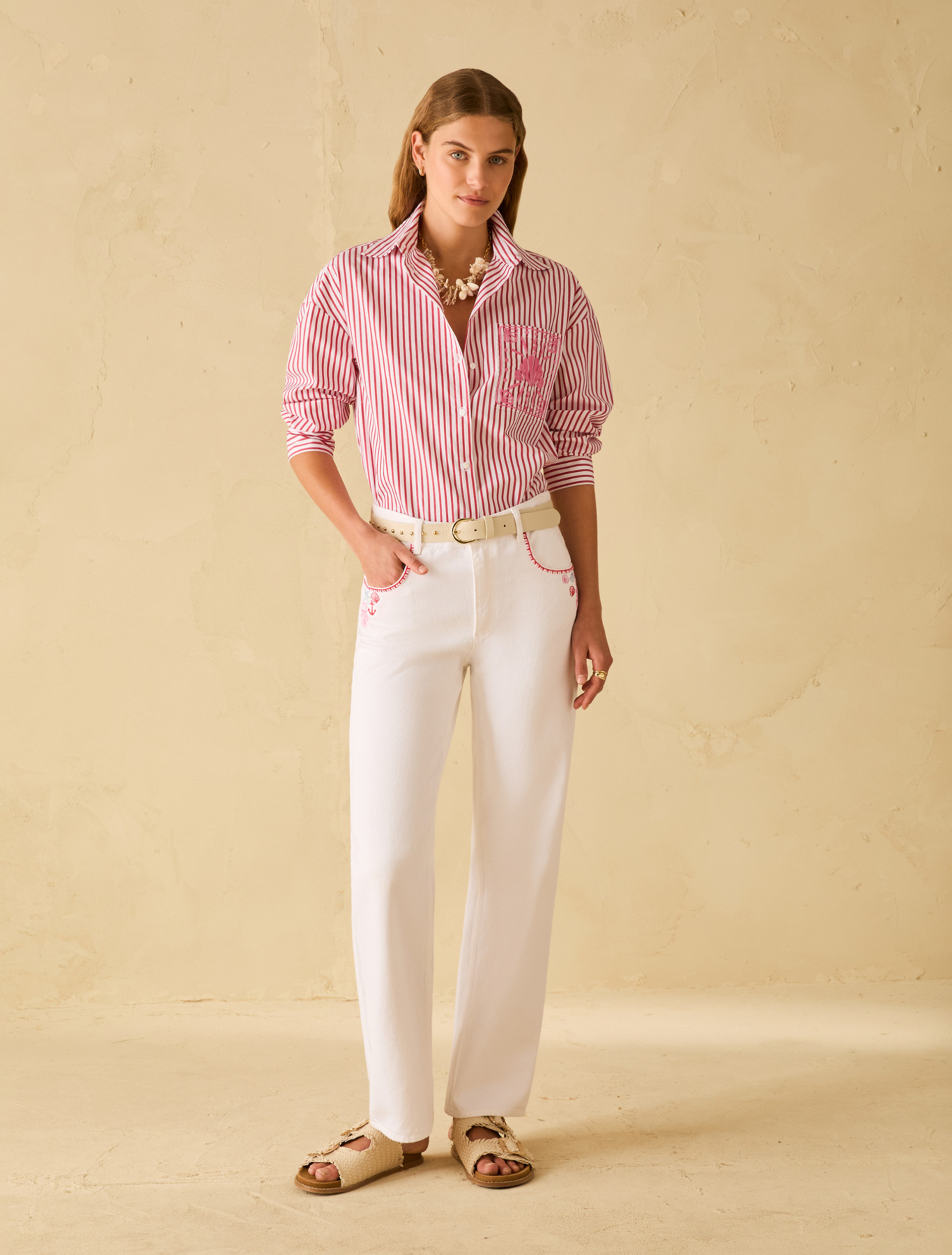 Straight-leg jeans with embroidery - WHITE - pennyblack