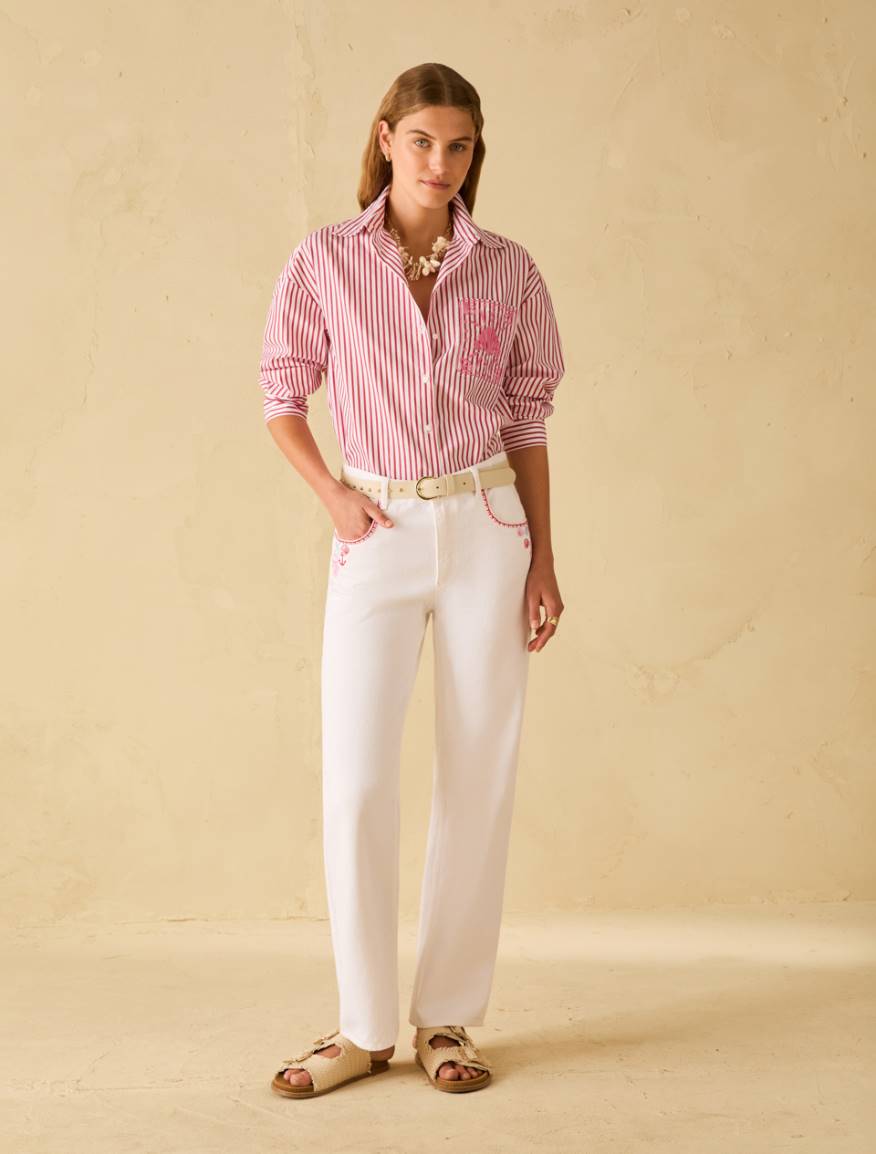 Straight-leg jeans with embroidery - WHITE - Pennyblack