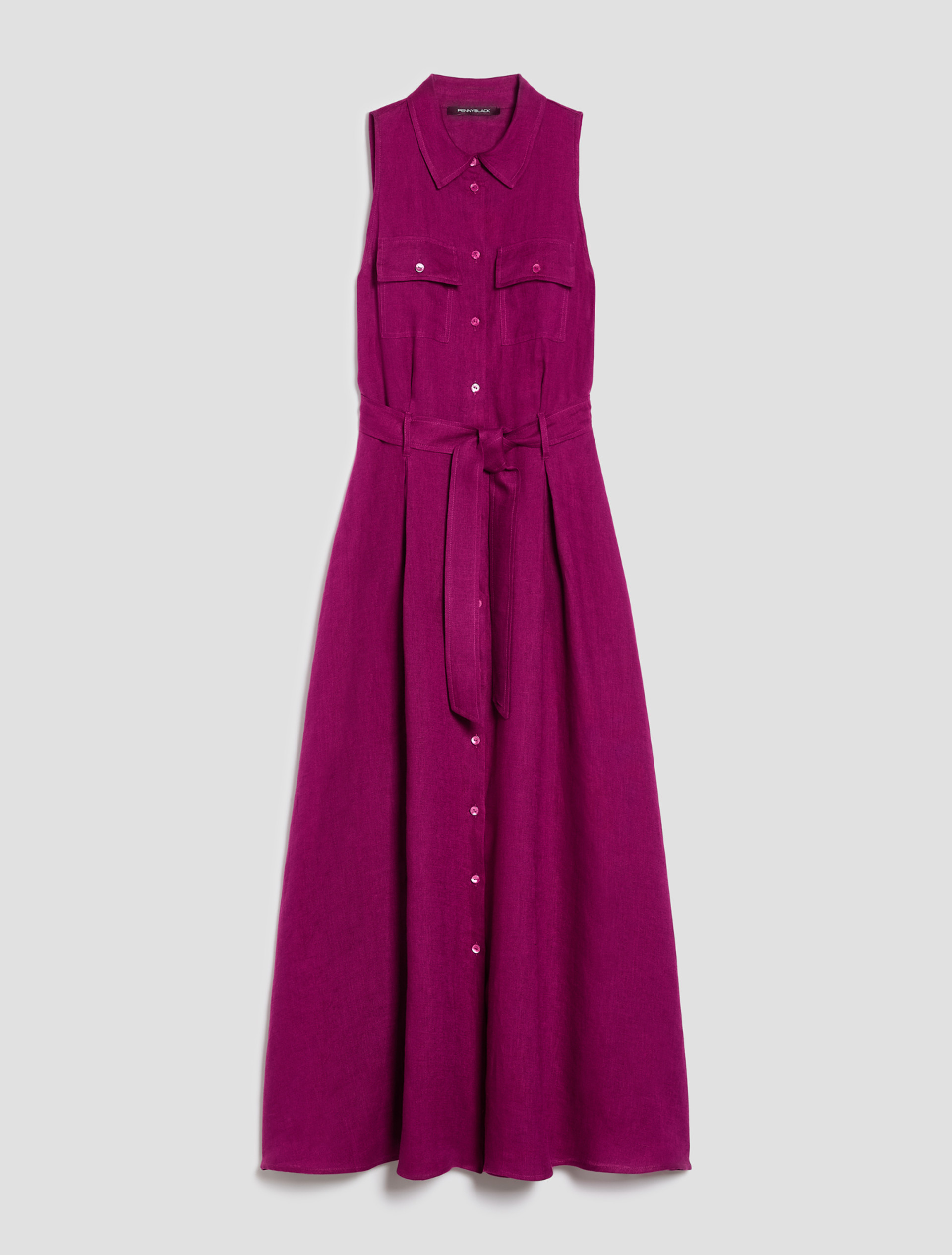 Long pure linen shirt dress - MAGENTA - pennyblack