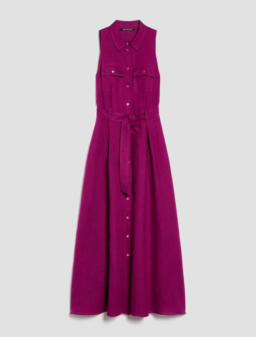 Long pure linen shirt dress - MAGENTA - Pennyblack - 2