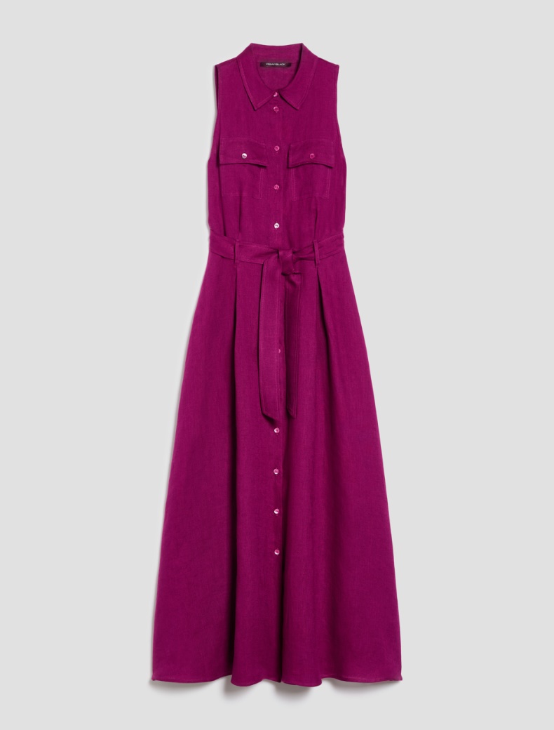 Long pure linen shirt dress - MAGENTA - pennyblack