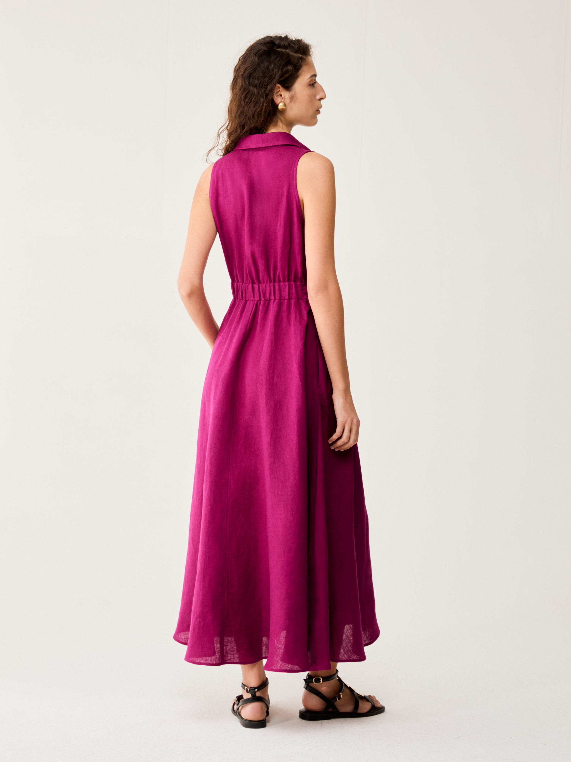 Long pure linen shirt dress - MAGENTA - pennyblack