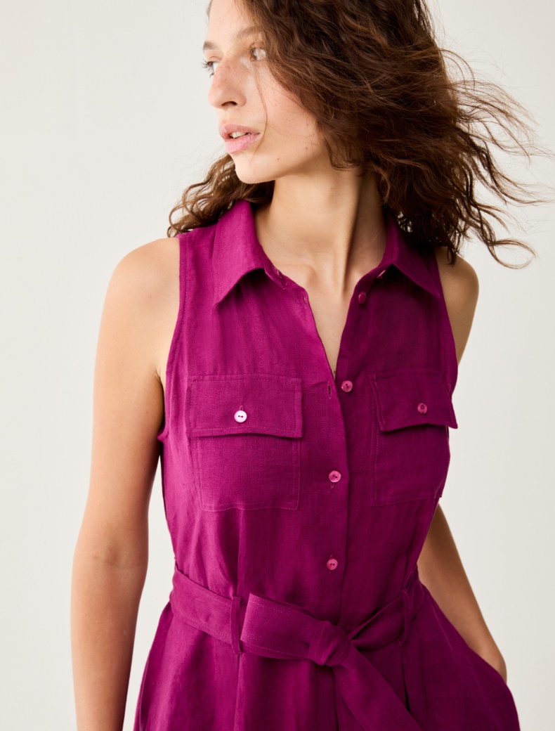 Long pure linen shirt dress - MAGENTA - pennyblack