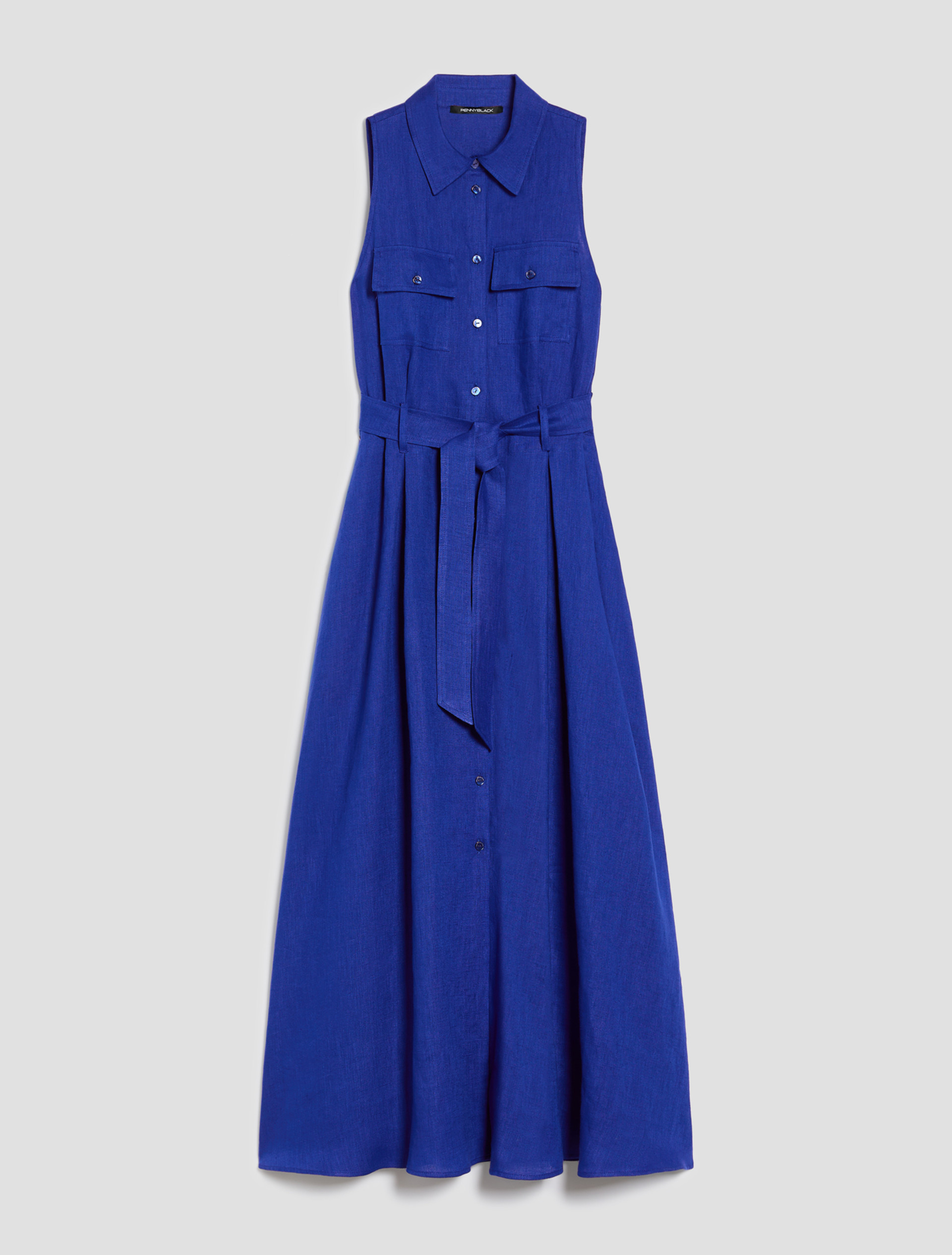Long pure linen shirt dress - ELECTRIC BLUE - pennyblack