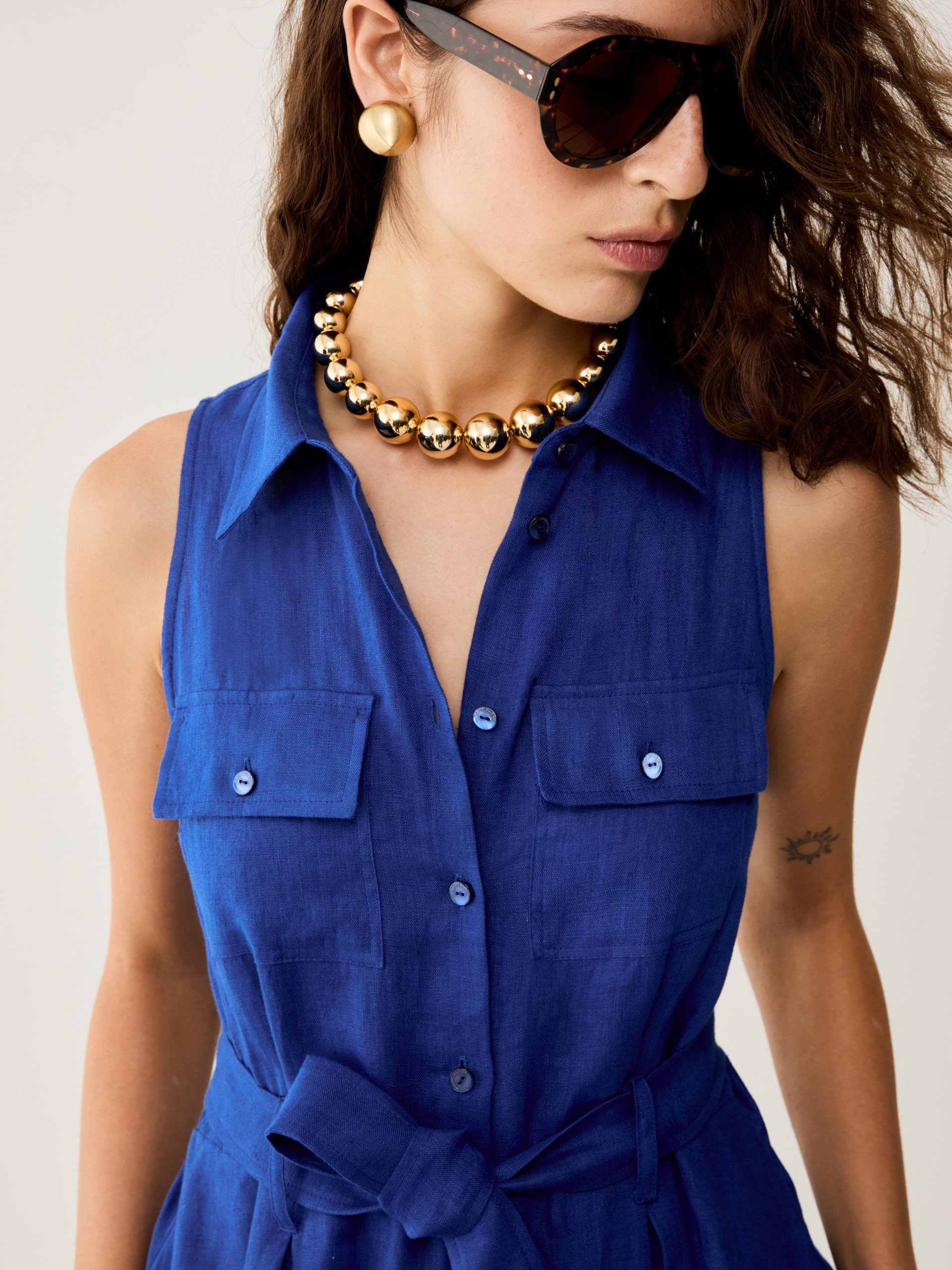 Long pure linen shirt dress - ELECTRIC BLUE - pennyblack