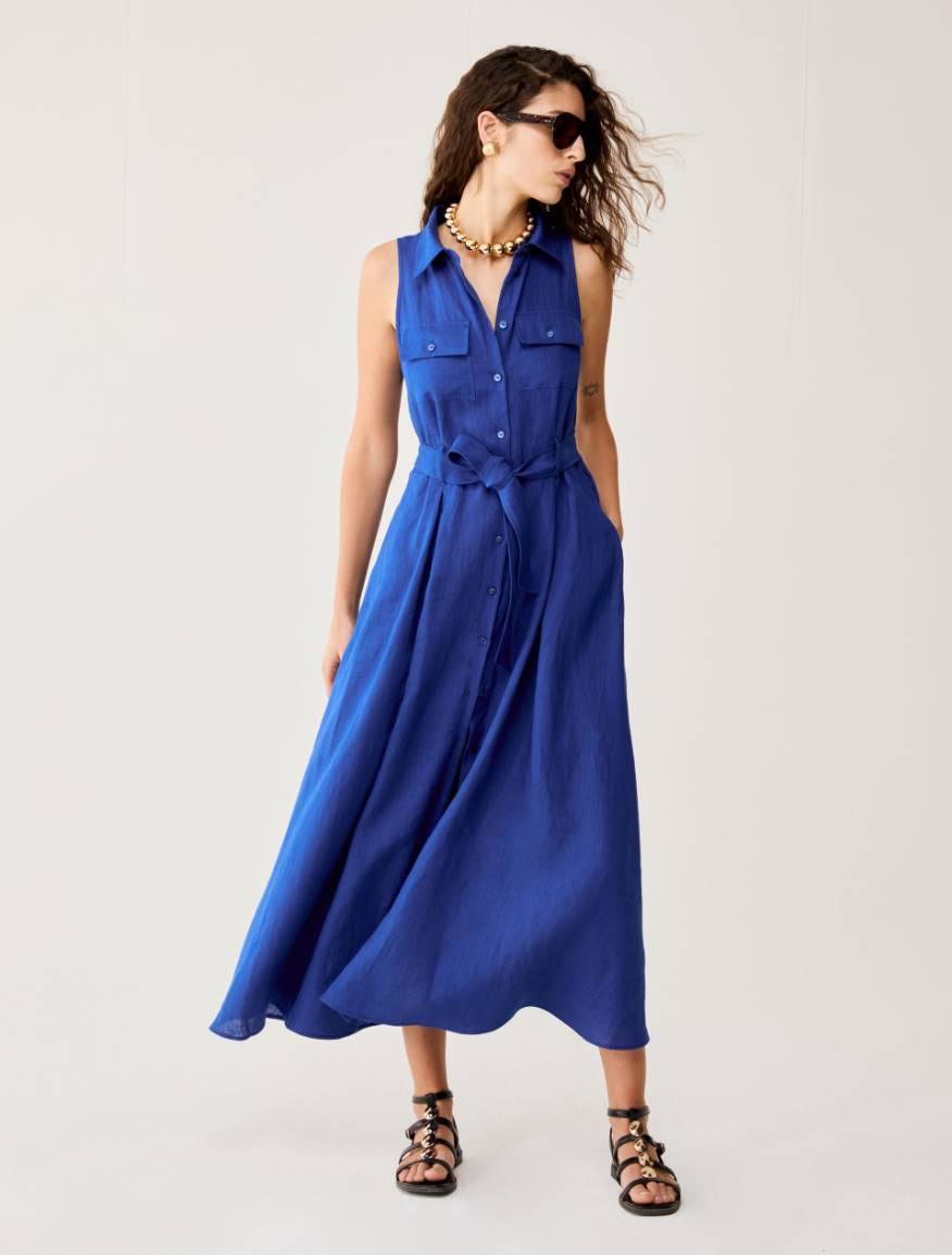 Long pure linen shirt dress - ELECTRIC BLUE - Pennyblack - 5