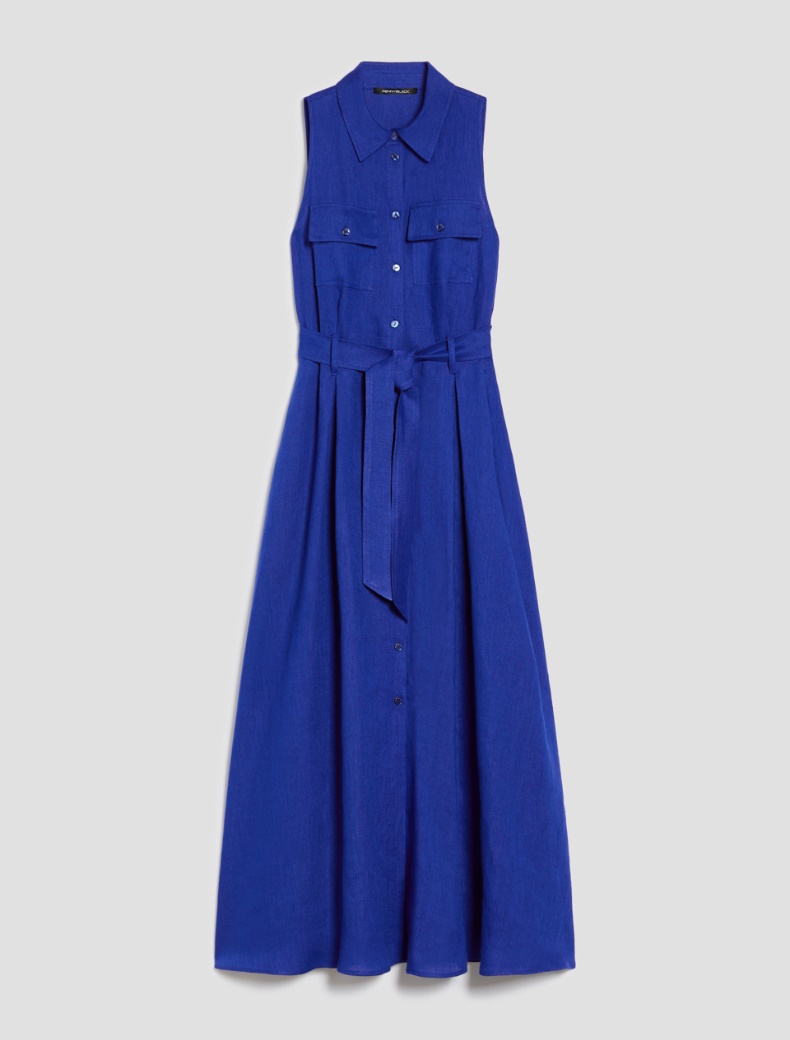 Chemisier lungo in puro lino - BLU ELETTRICO - pennyblack