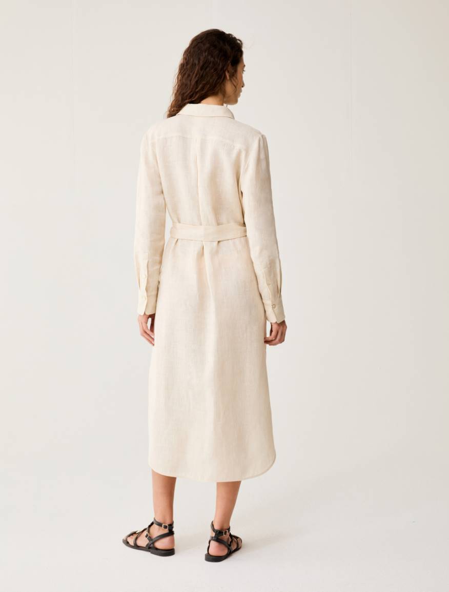 Pure linen midi shirt dress - ECRU - Pennyblack - 3