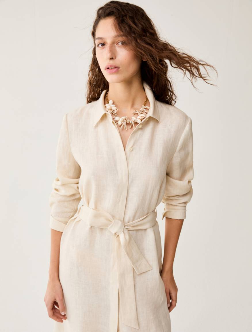 Pure linen midi shirt dress - ECRU - Pennyblack - 4