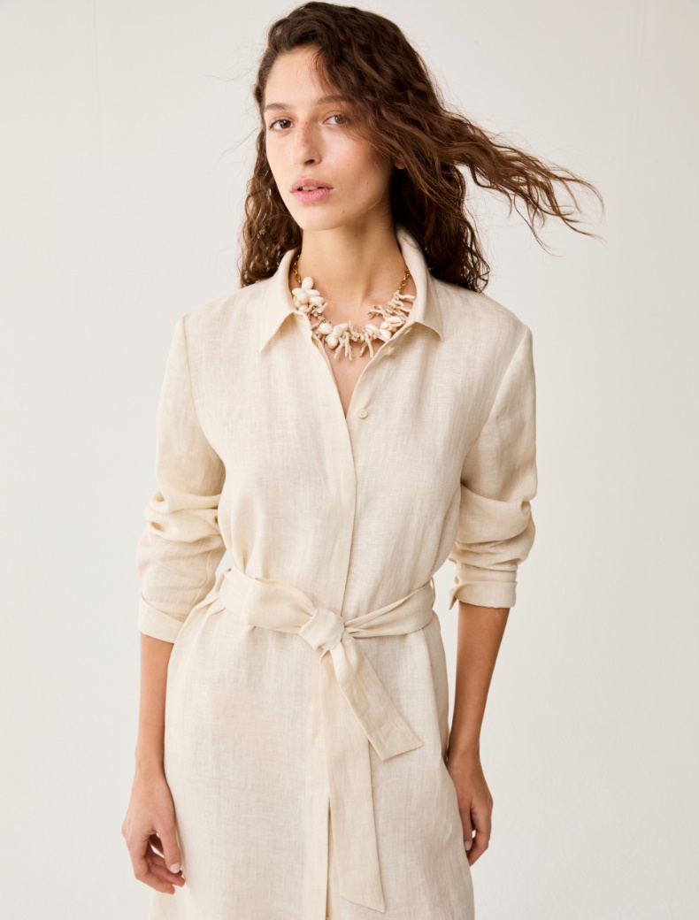 Pure linen midi shirt dress - ECRU - pennyblack