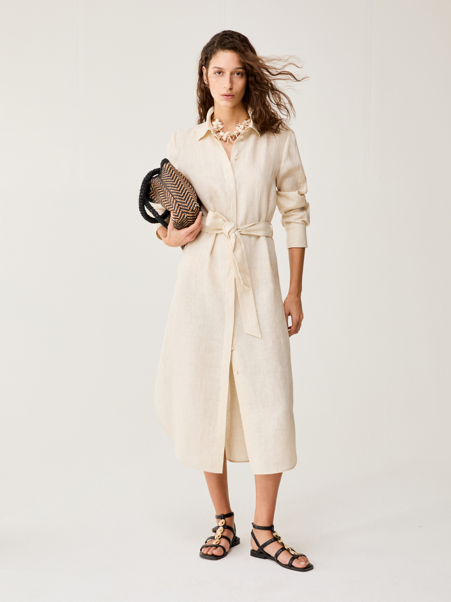 Pure linen midi shirt dress - ECRU - pennyblack