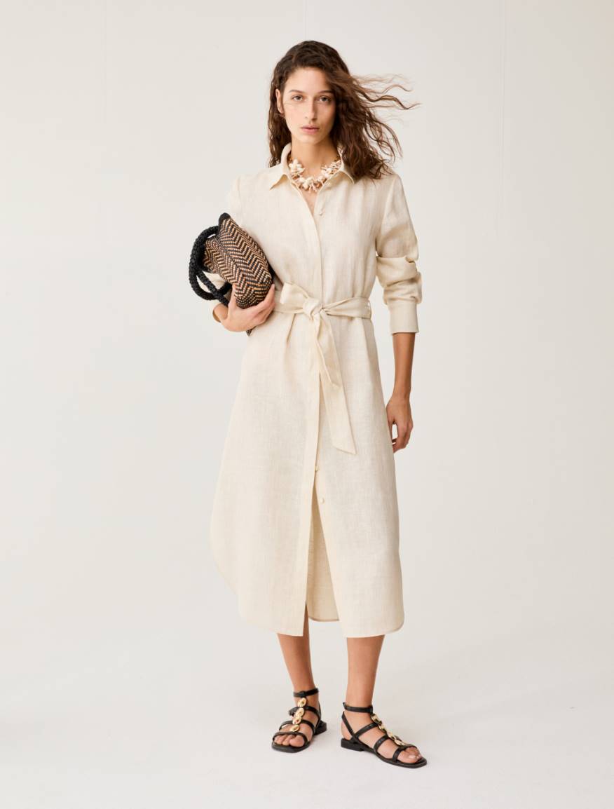 Pure linen midi shirt dress - ECRU - Pennyblack - 5