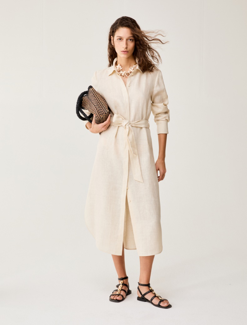 Pure linen midi shirt dress - ECRU - pennyblack