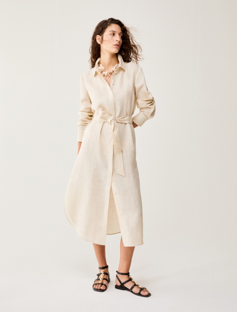 Pure linen midi shirt dress - ECRU - pennyblack