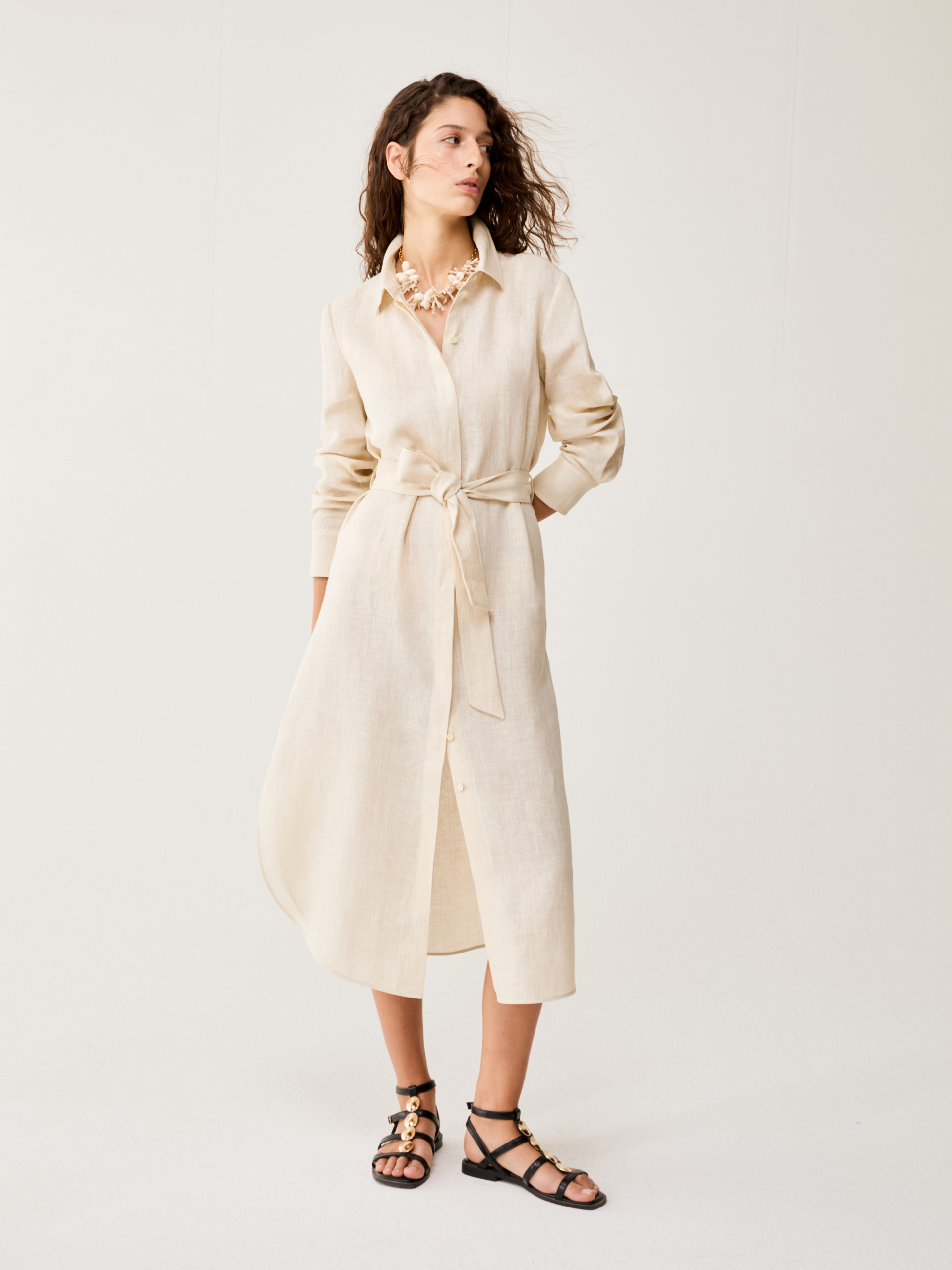 Pure linen midi shirt dress - ECRU - pennyblack