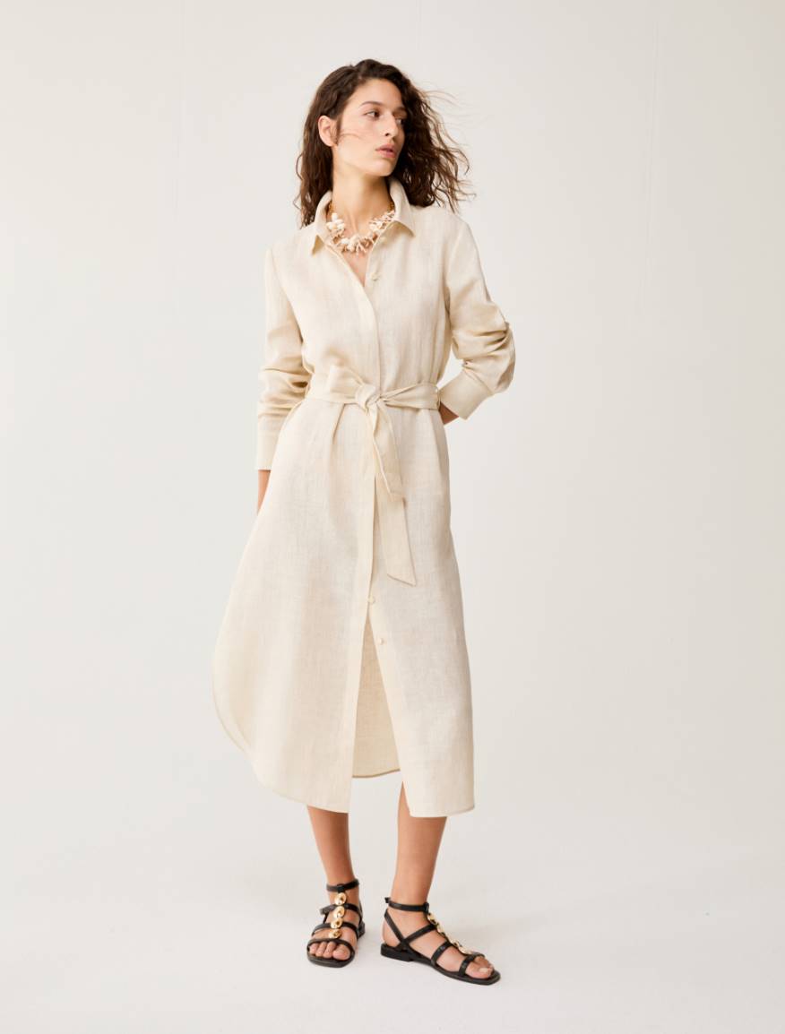 Pure linen midi shirt dress - ECRU - Pennyblack