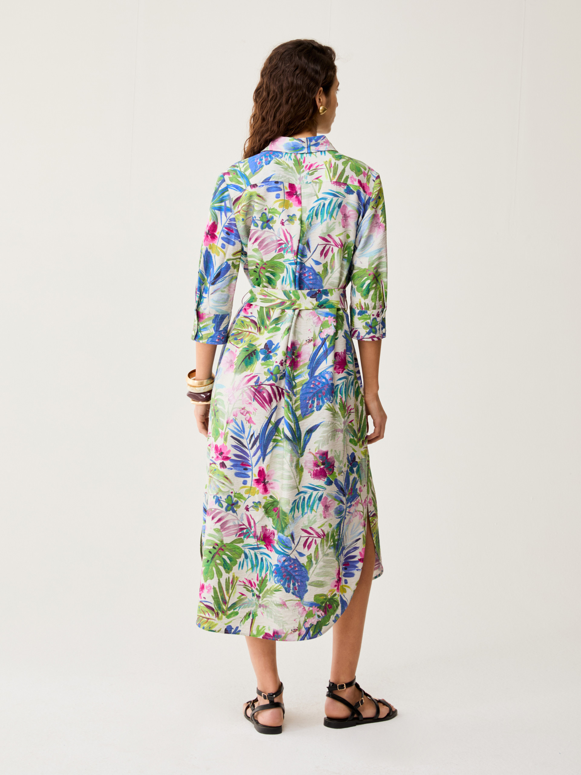 Botanical-patterned shirt dress - ECRU - pennyblack