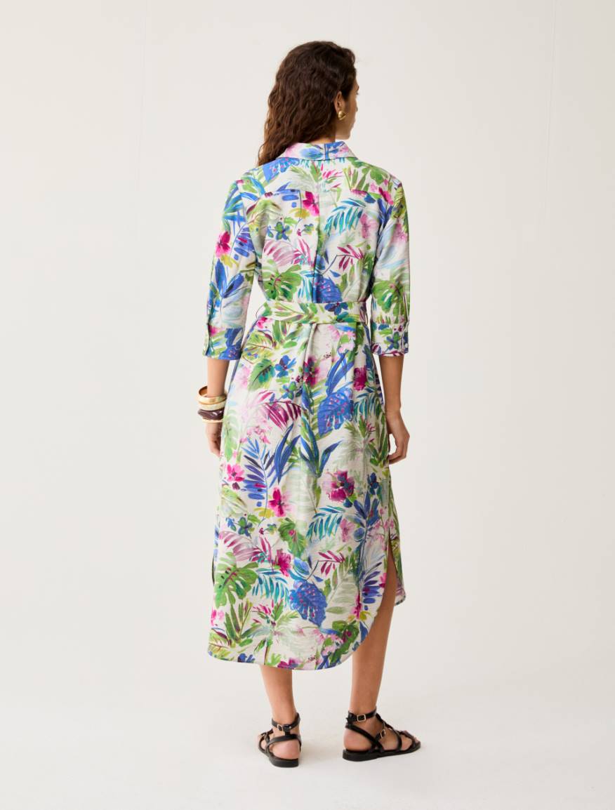 Botanical-patterned shirt dress - ECRU - Pennyblack - 3