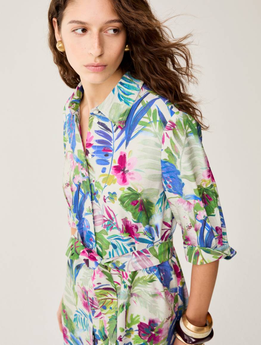 Botanical-patterned shirt dress - ECRU - Pennyblack - 4