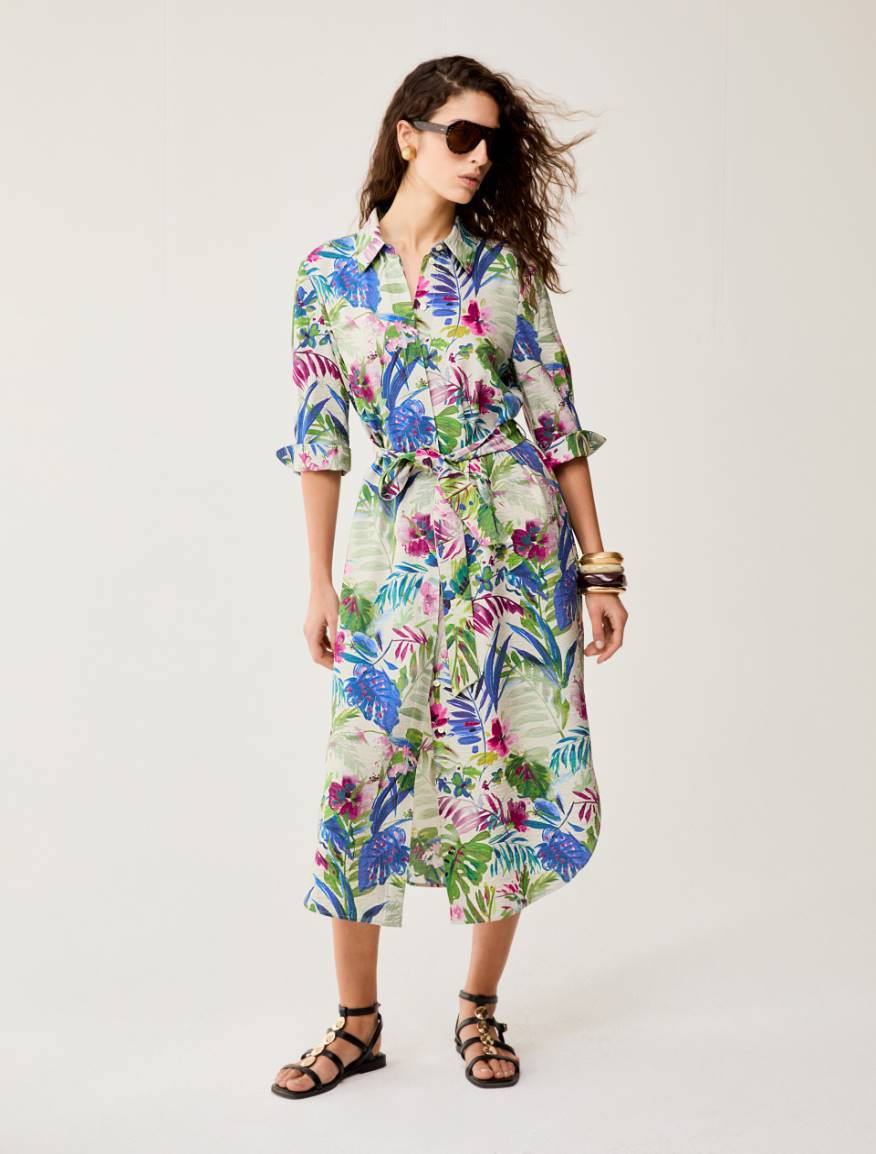 Botanical-patterned shirt dress - ECRU - Pennyblack - 5