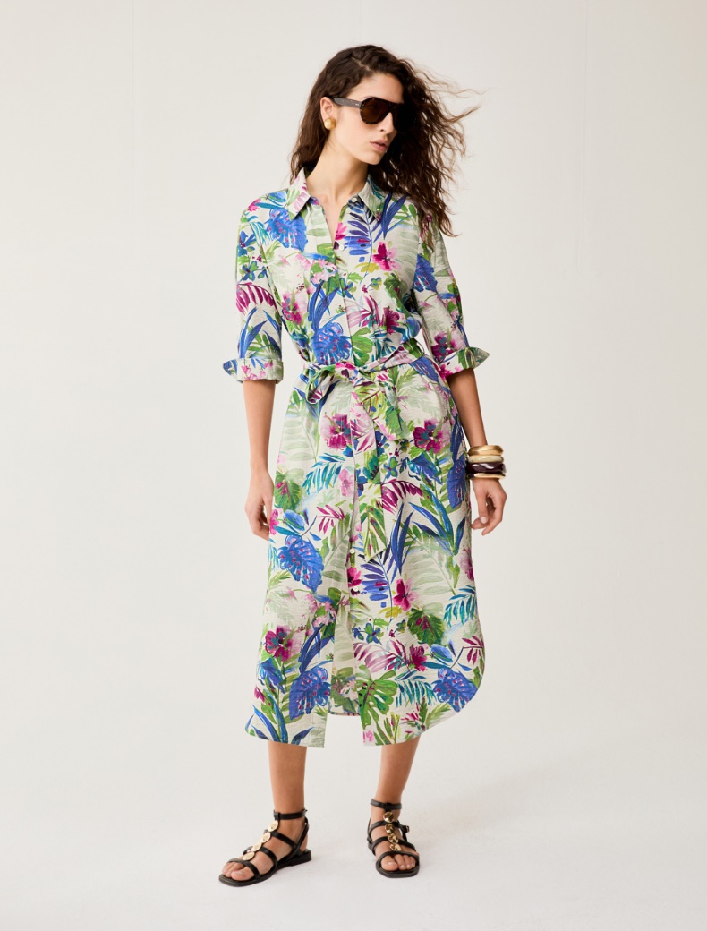 Botanical-patterned shirt dress - ECRU - pennyblack