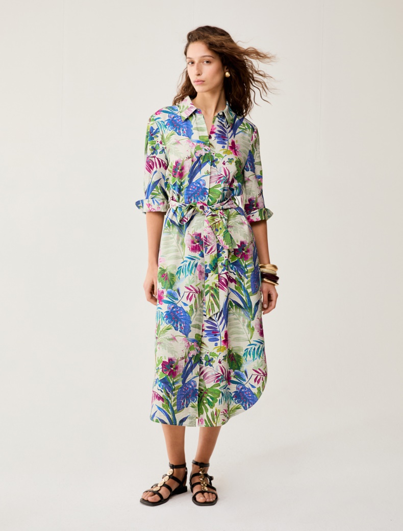 Botanical-patterned shirt dress - ECRU - pennyblack