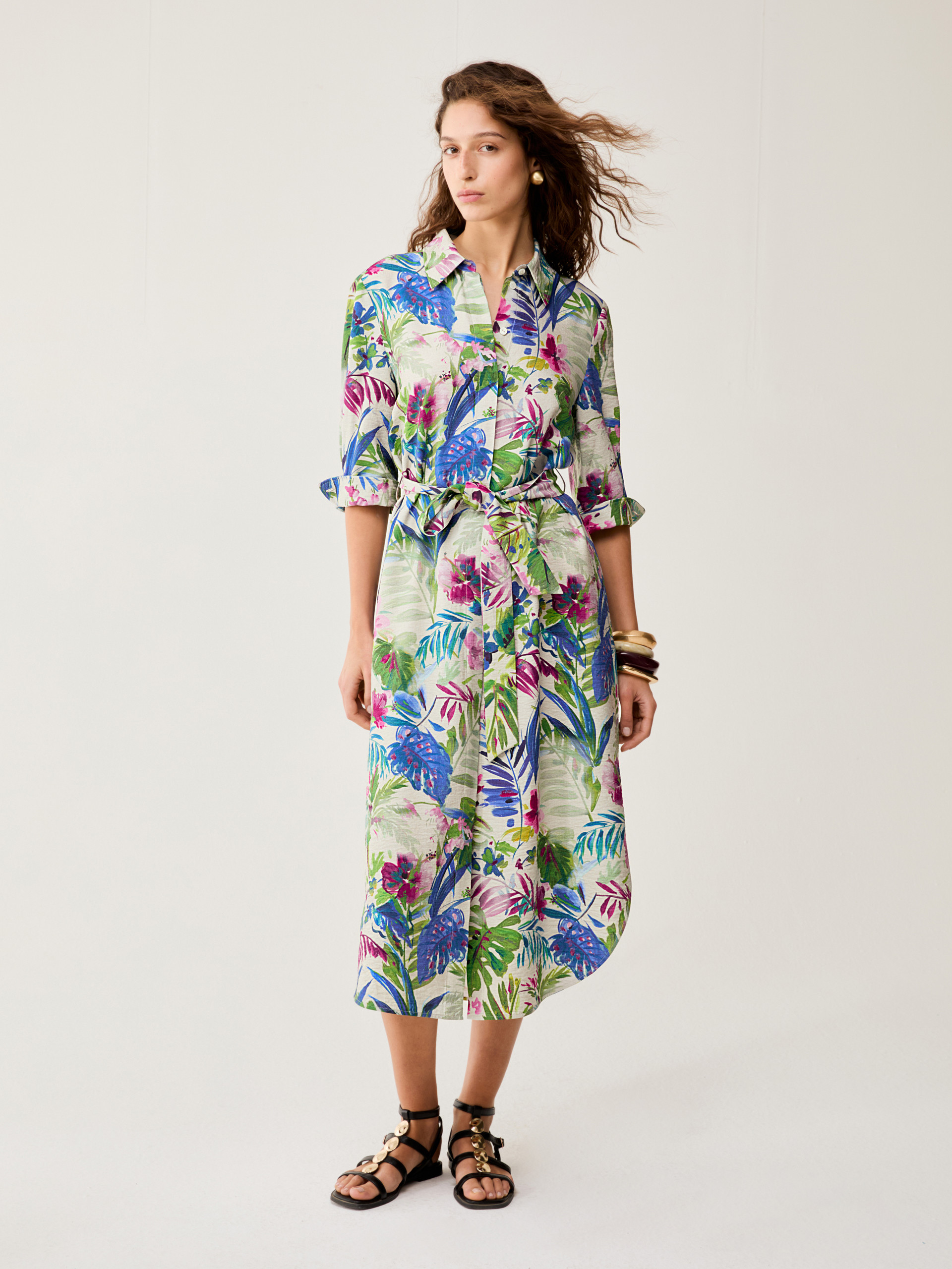 Botanical-patterned shirt dress - ECRU - pennyblack