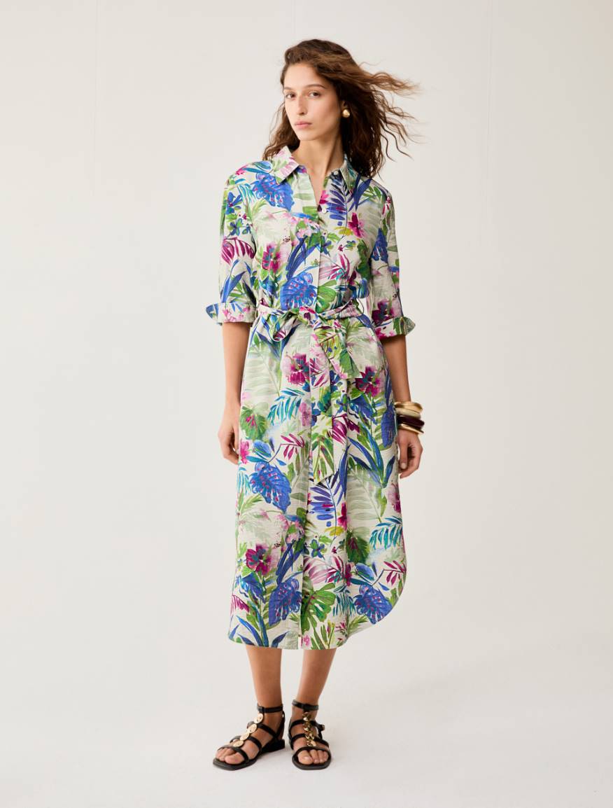 Botanical-patterned shirt dress - ECRU - Pennyblack