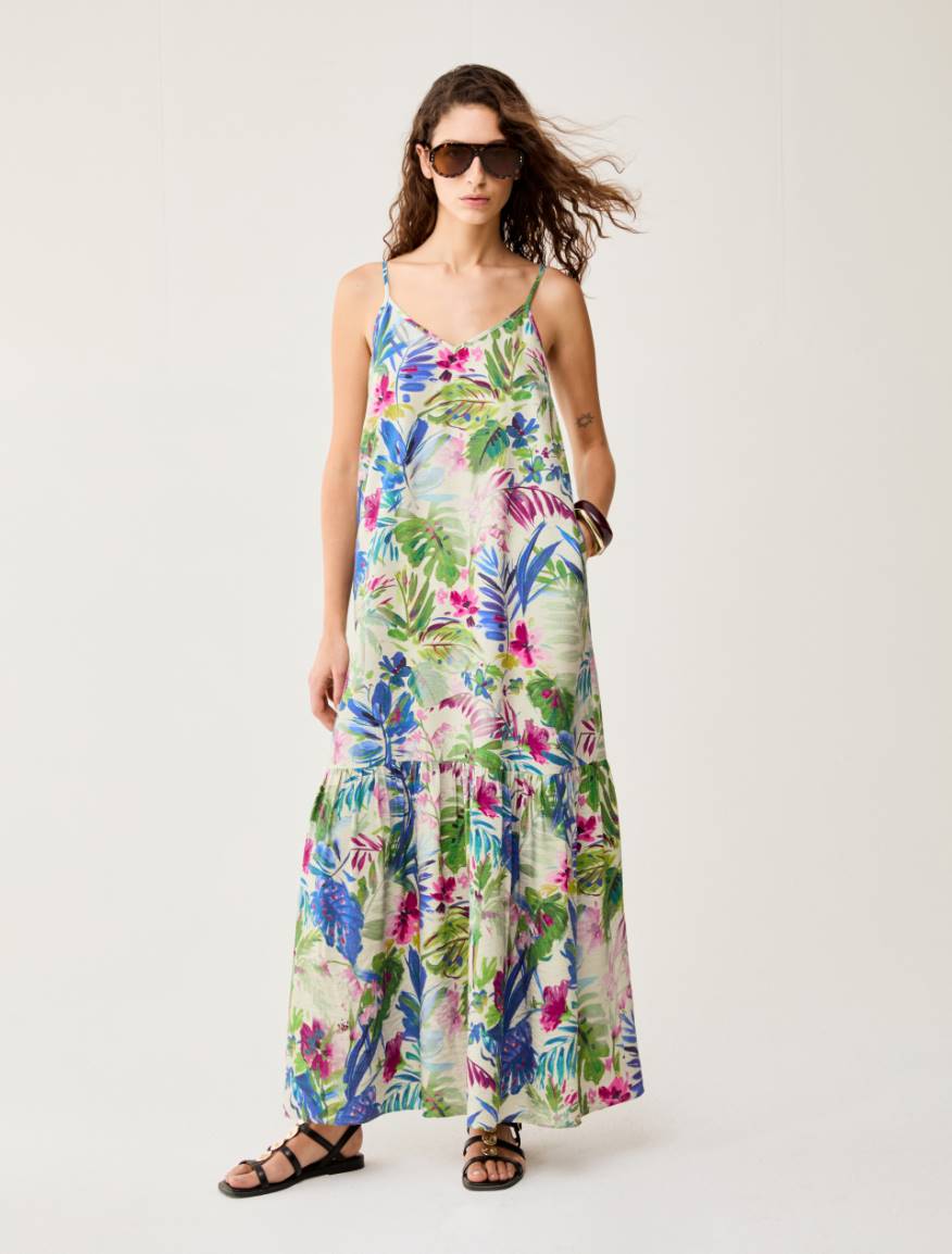 Botanical-patterned maxi dress - ECRU - Pennyblack