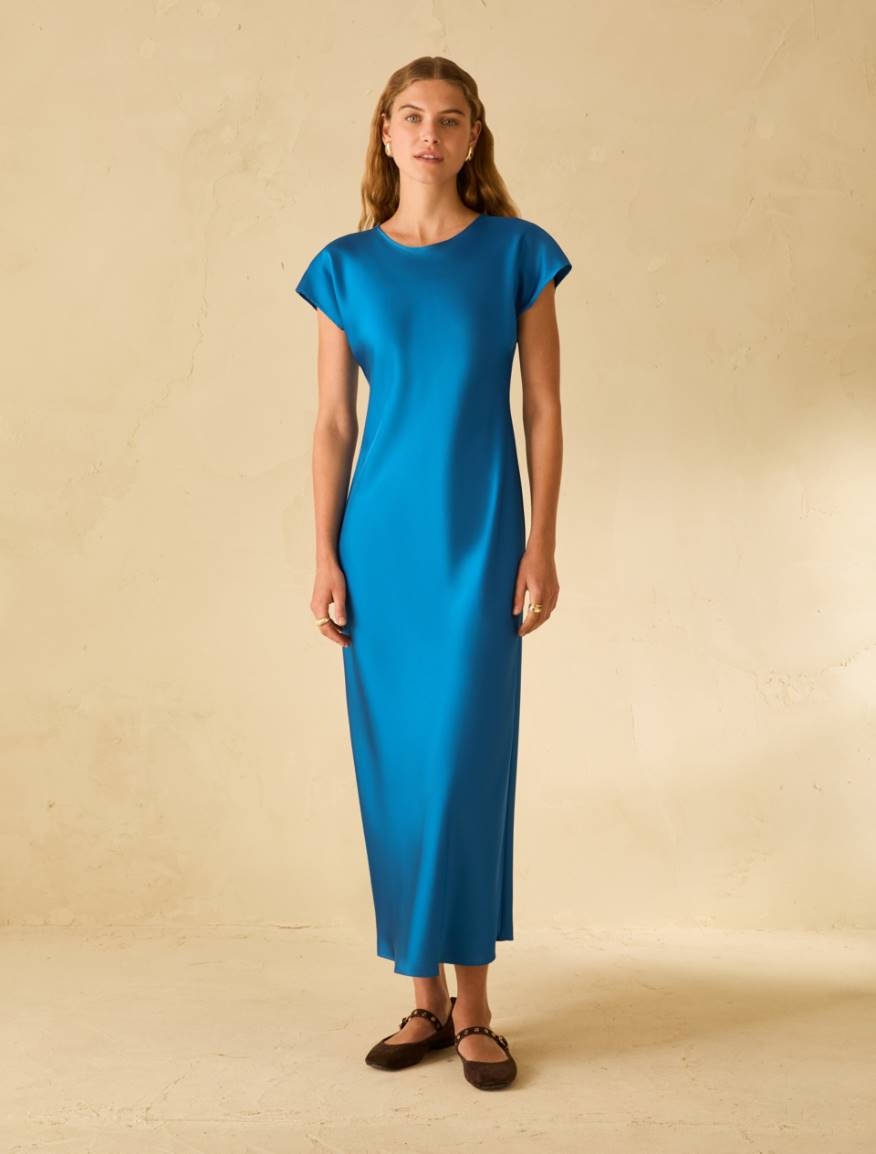 Double satin midi dress - TURQUOISE - Pennyblack